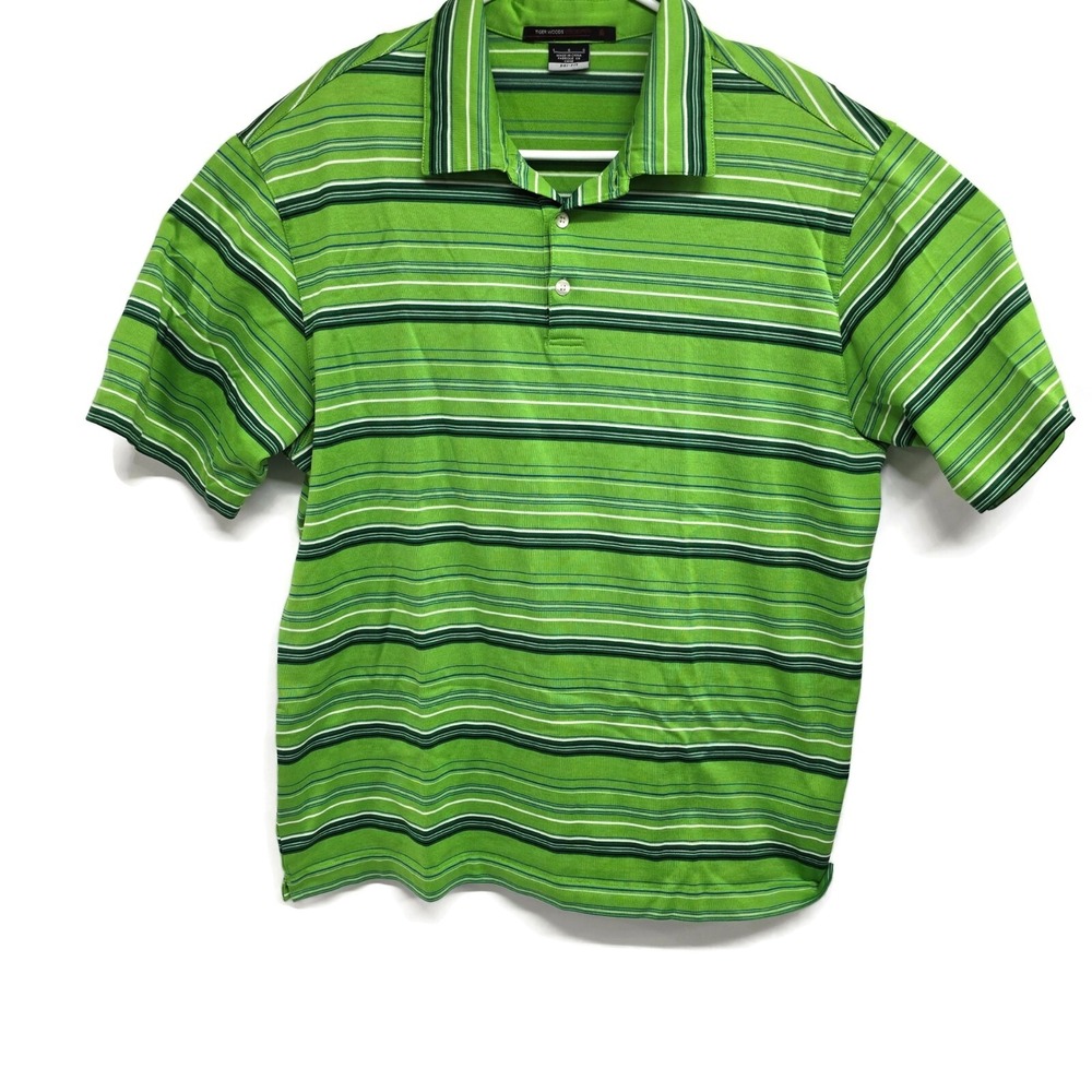 Vintage Nike Tiger Woods Collection Striped Golf Polo Shirt Green Mens Large